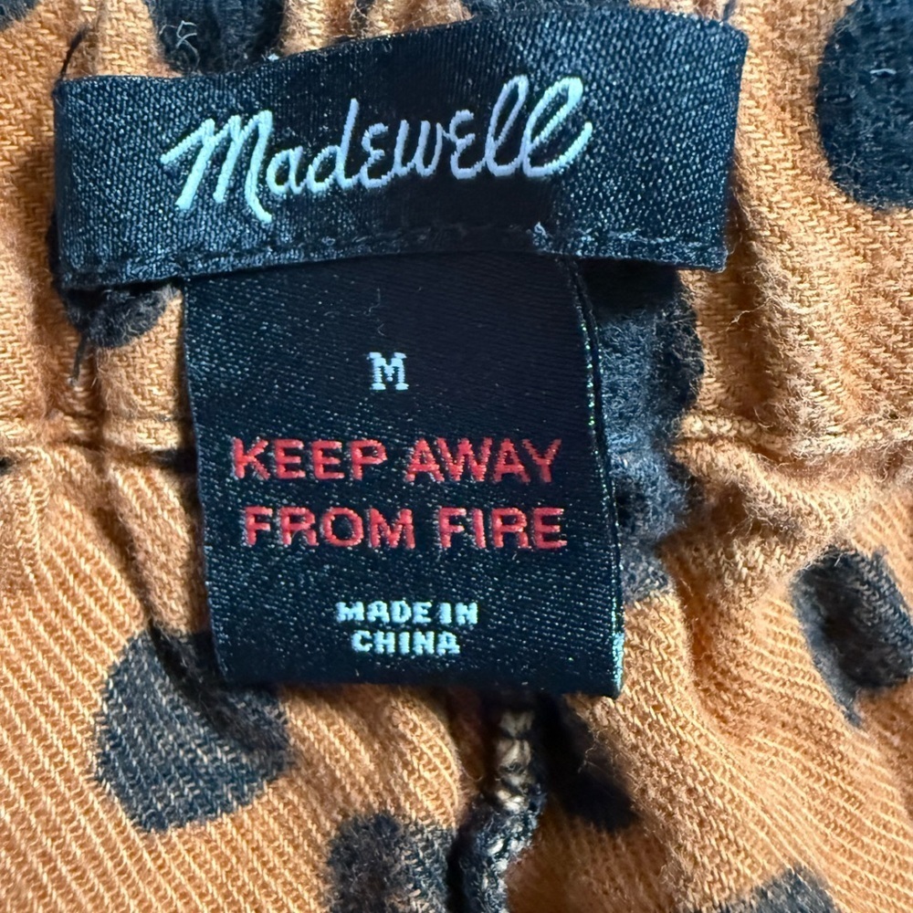 Madewell 100% Cotton Flannel 2 Piece Polka Dot Pajamas Rust Orange/Blk Sz M - Picture 4 of 7